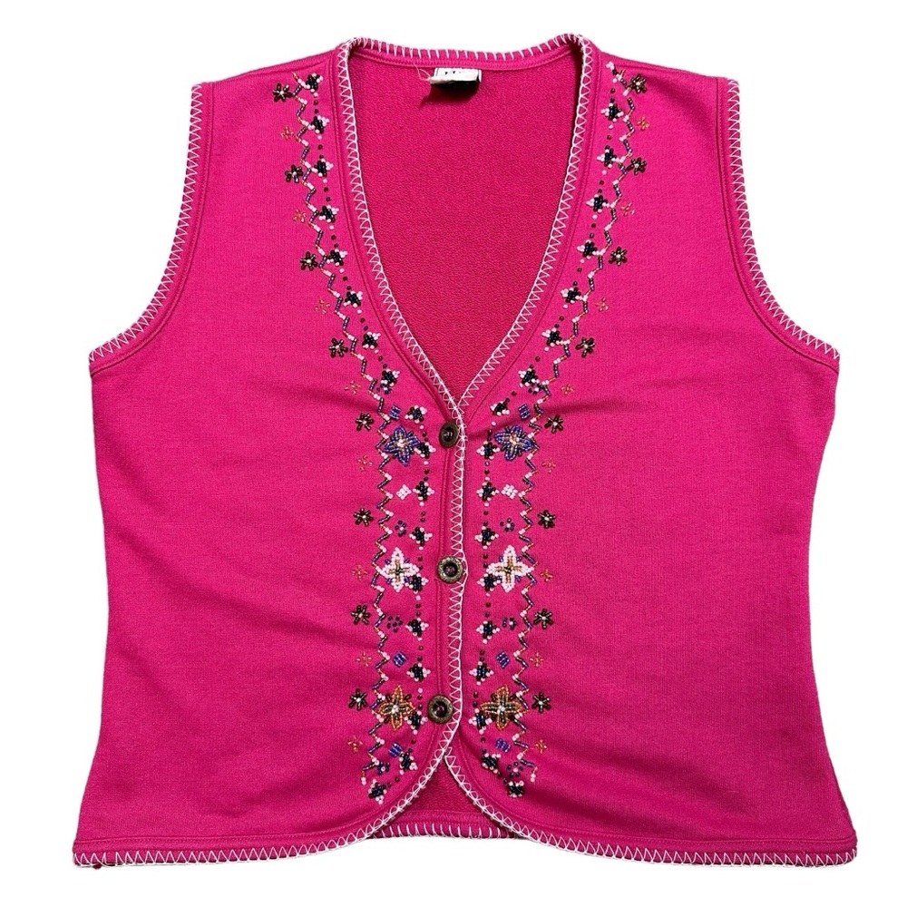 Vintage Ivy Hot Pink Embroidered Beaded Vest